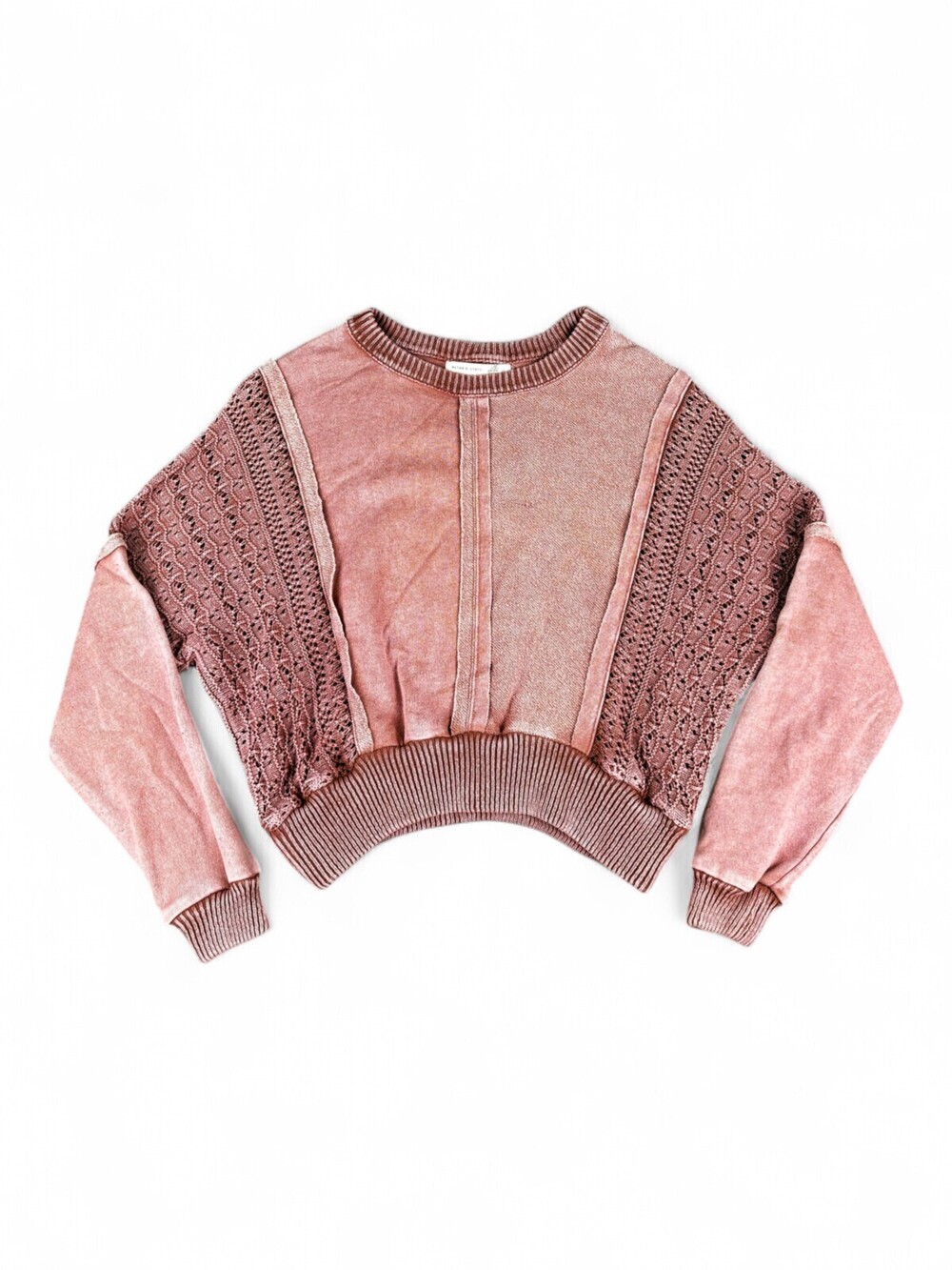 Altar'd State Cropped Crewneck Lace-Panel Sweater S
